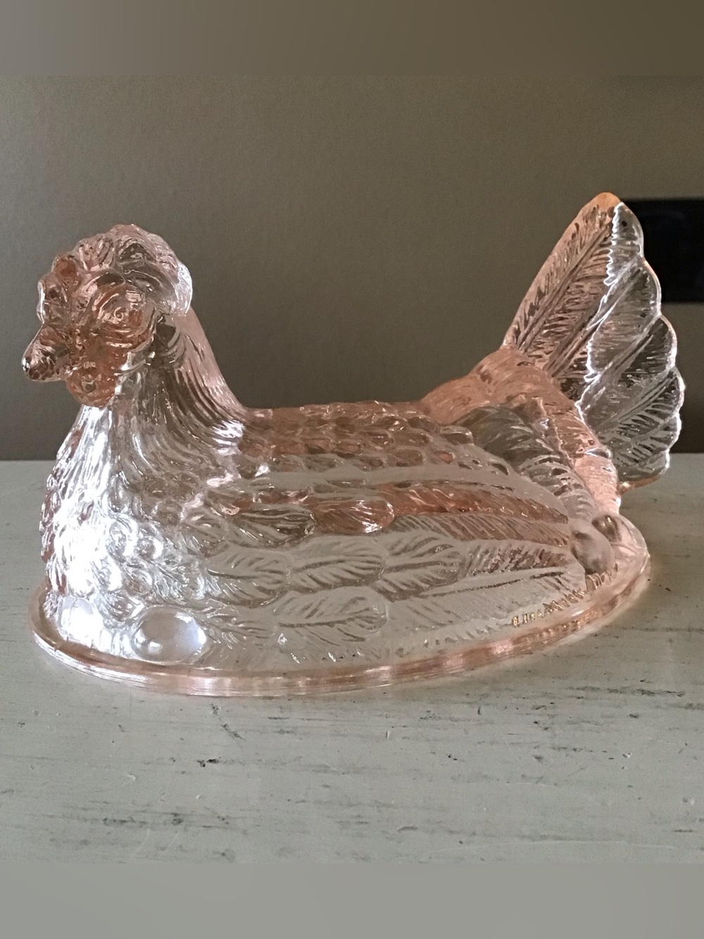 Vintage Indiana Glass Hen on Nest Pink Lid Top Only